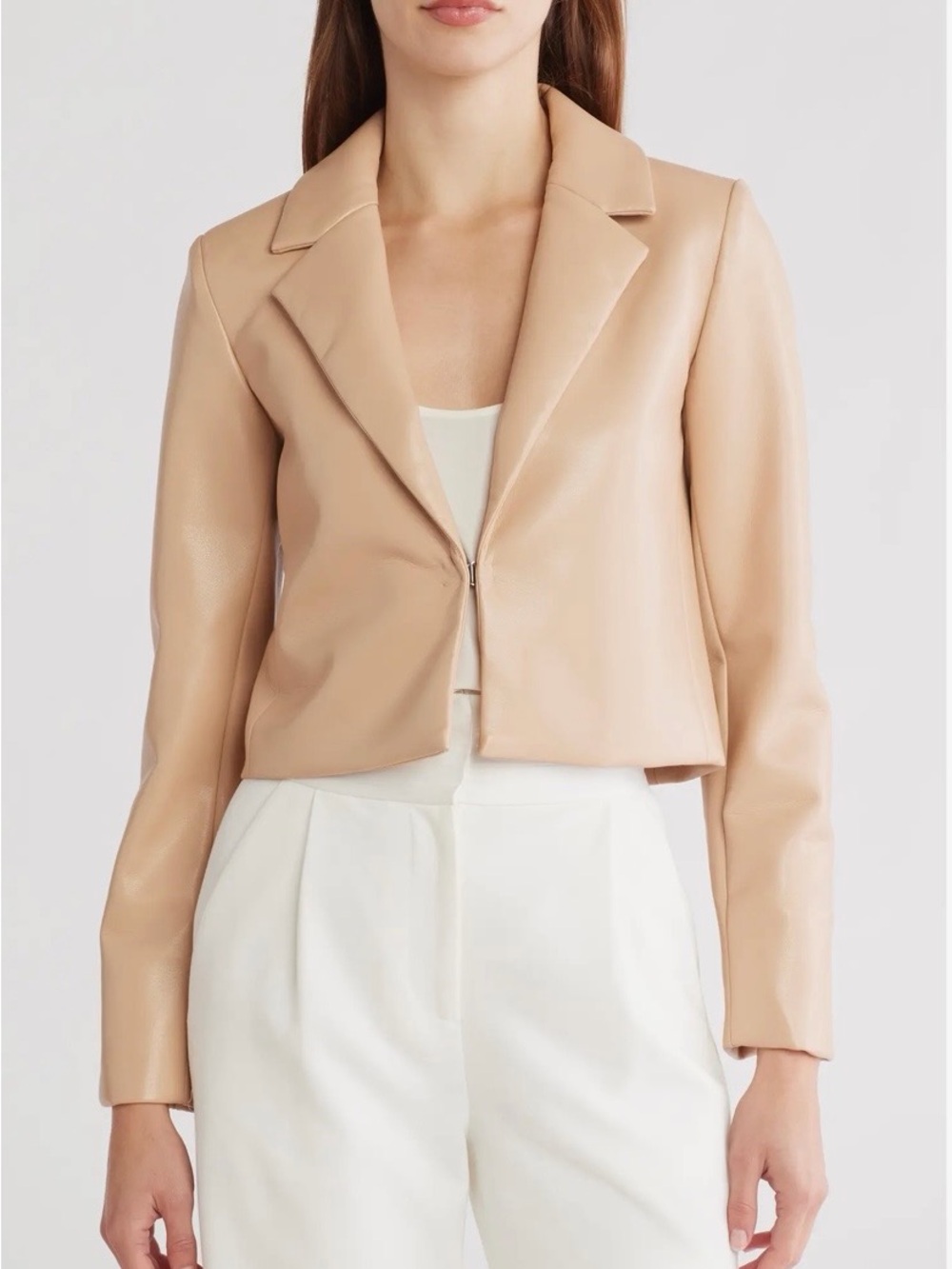 Jason Wu Cropped Leather Blazer in Nude Beige - Size 6 - NWT